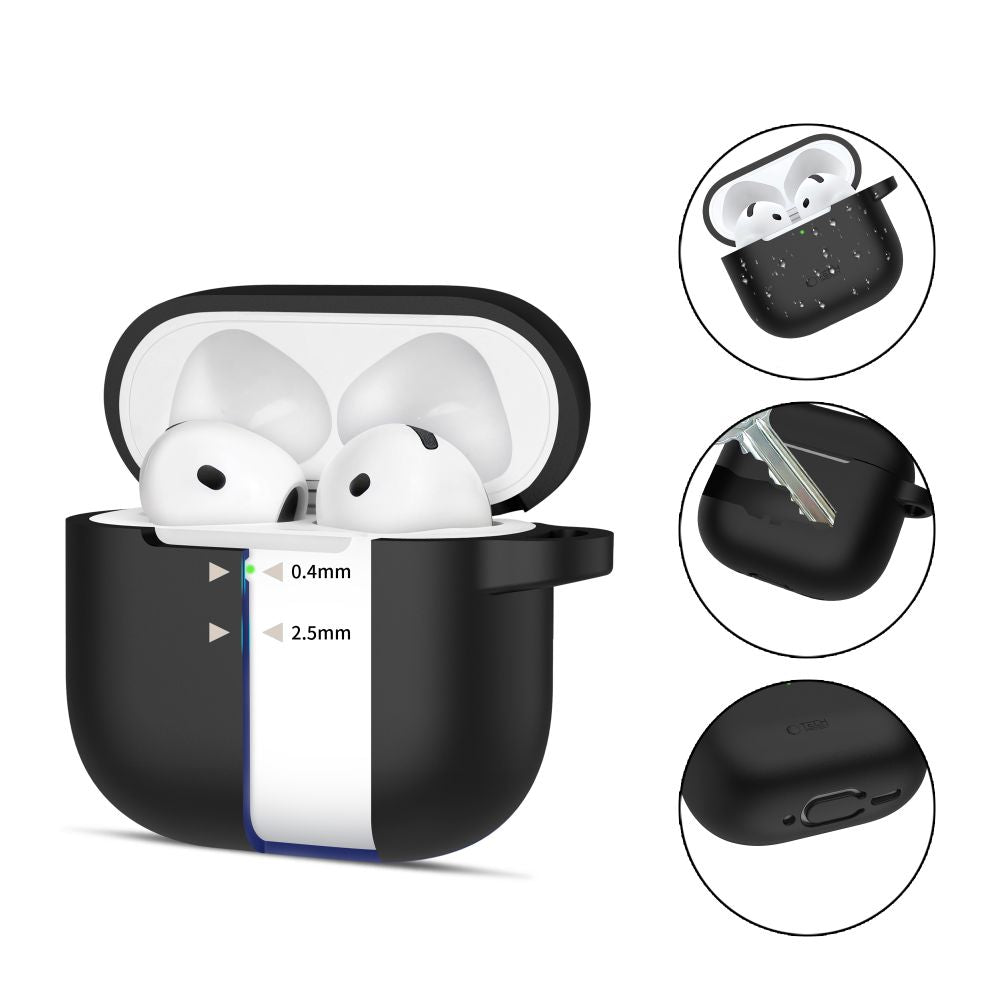 COQUE TECH-PROTECT EN SILICONE AVEC CROCHET POUR APPLE AIRPODS 4 NOIRE
