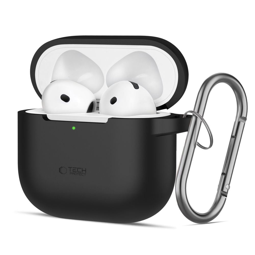 COQUE TECH-PROTECT EN SILICONE AVEC CROCHET POUR APPLE AIRPODS 4 NOIRE