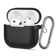 COQUE TECH-PROTECT EN SILICONE AVEC CROCHET POUR APPLE AIRPODS 4 NOIRE