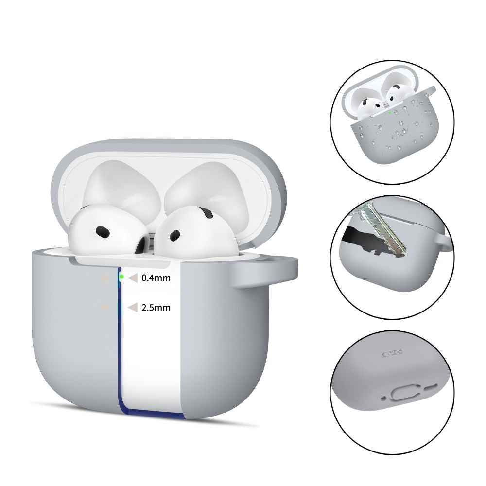 COQUE TECH-PROTECT EN SILICONE AVEC CROCHET POUR APPLE AIRPODS 4 GRIS CRAYON