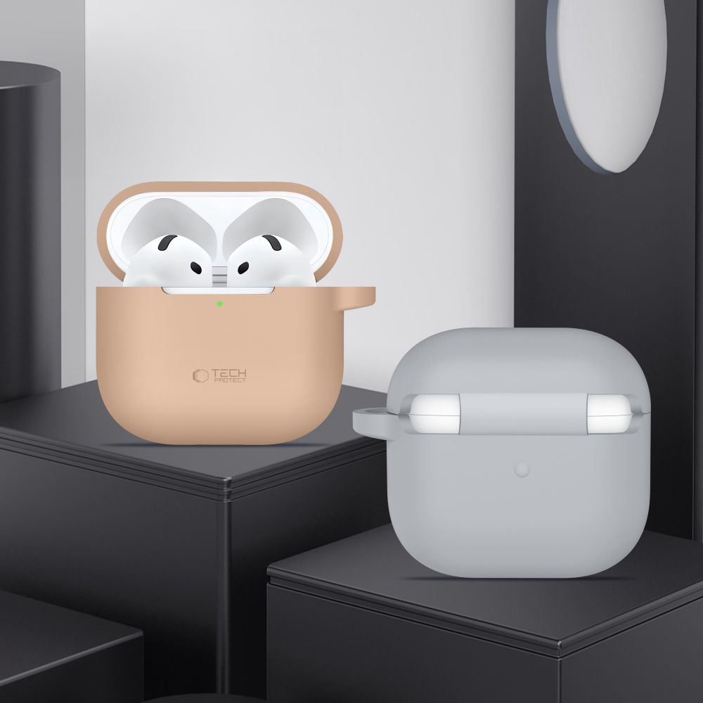COQUE TECH-PROTECT EN SILICONE AVEC CROCHET POUR APPLE AIRPODS 4 GRIS CRAYON