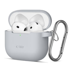 COQUE TECH-PROTECT EN SILICONE AVEC CROCHET POUR APPLE AIRPODS 4 GRIS CRAYON