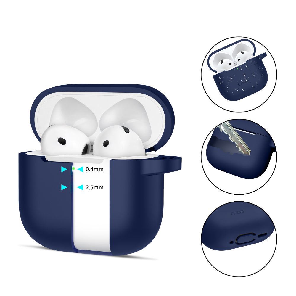 COQUE TECH-PROTECT EN SILICONE AVEC CROCHET POUR APPLE AIRPODS 4 BLEU MARINE