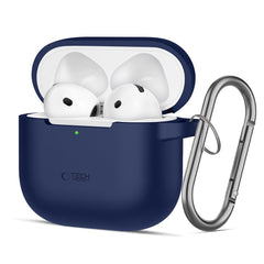COQUE TECH-PROTECT EN SILICONE AVEC CROCHET POUR APPLE AIRPODS 4 BLEU MARINE