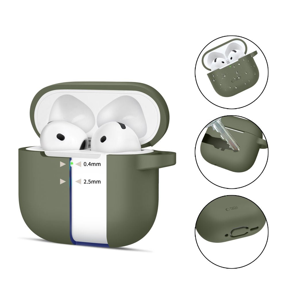 COQUE TECH-PROTECT EN SILICONE AVEC CROCHET POUR APPLE AIRPODS 4 VERT OLIVE