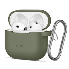 COQUE TECH-PROTECT EN SILICONE AVEC CROCHET POUR APPLE AIRPODS 4 VERT OLIVE