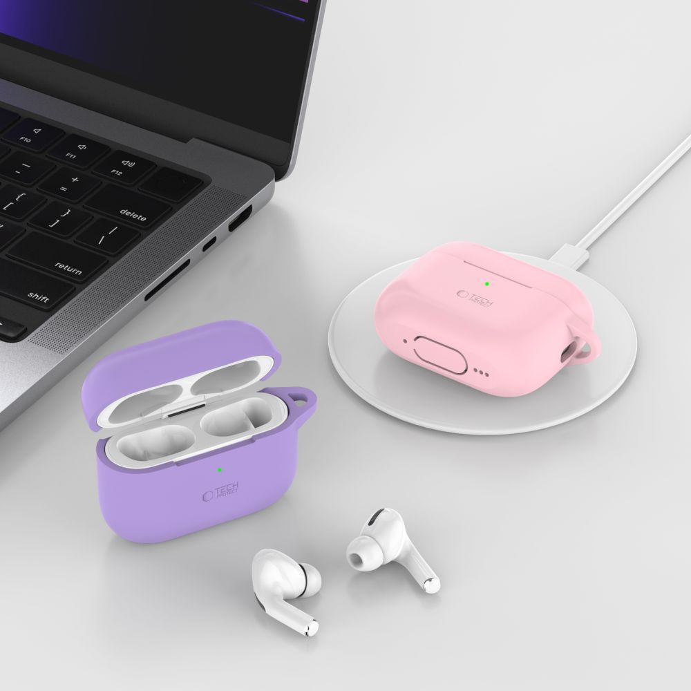 COQUE TECH-PROTECT EN SILICONE AVEC CROCHET POUR APPLE AIRPODS PRO 1 / 2 ORANGE NÉON