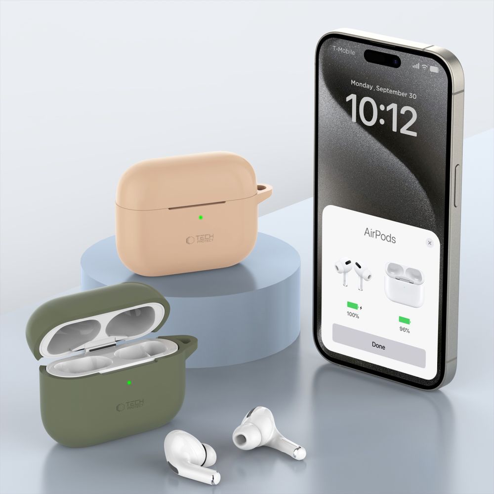 COQUE TECH-PROTECT EN SILICONE AVEC CROCHET POUR APPLE AIRPODS PRO 1 / 2 ORANGE NÉON