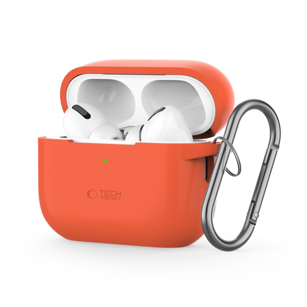 COQUE TECH-PROTECT EN SILICONE AVEC CROCHET POUR APPLE AIRPODS PRO 1 / 2 ORANGE NÉON