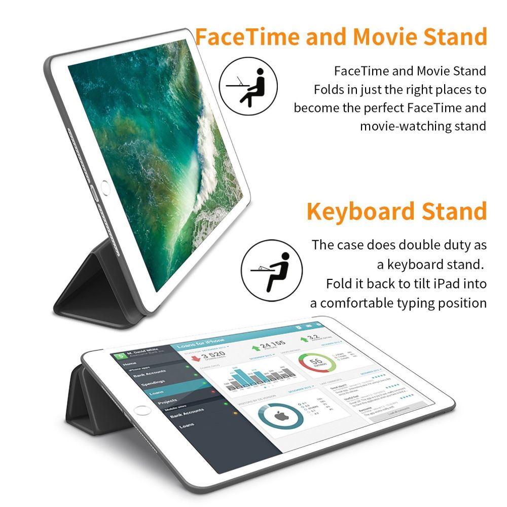 COUVERTURE / ÉTUI POUR IPAD 9.7 5 / 6 / 2017-2018 TECH-PROTECT SMARTCASE NOIR
