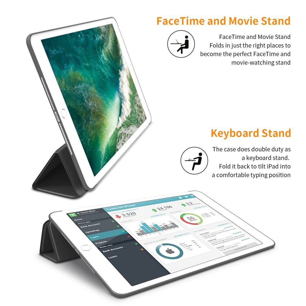 COUVERTURE / ÉTUI POUR IPAD AIR 9.7 2 / 2014 TECH-PROTECT SMARTCASE NOIR