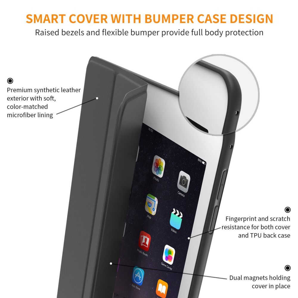 COUVERTURE / ÉTUI POUR IPAD AIR 9.7 2 / 2014 TECH-PROTECT SMARTCASE NOIR