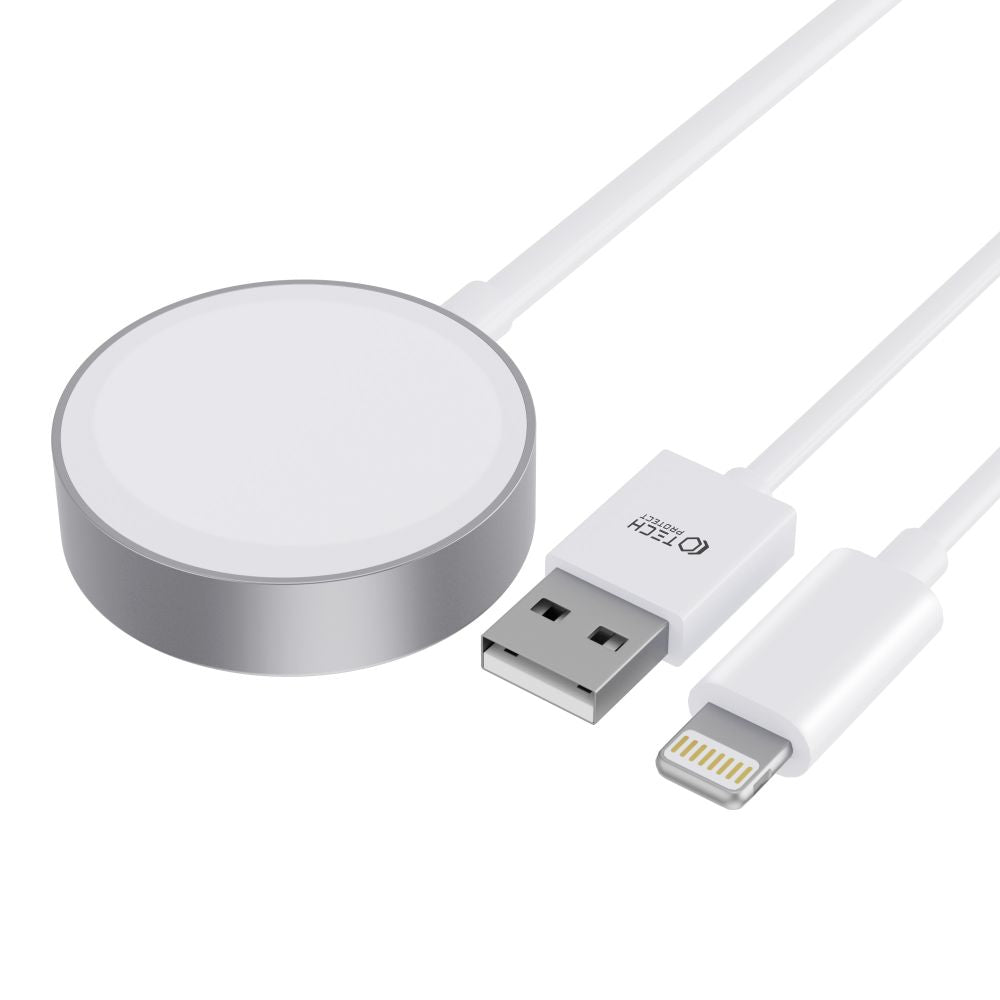 CHARGEUR POUR APPLE WATCH TECH-PROTECT ULTRABOOST 2EN1 CÂBLE DE CHARGEMENT MAGNÉTIQUE & LIGHTNING 150CM BLANC