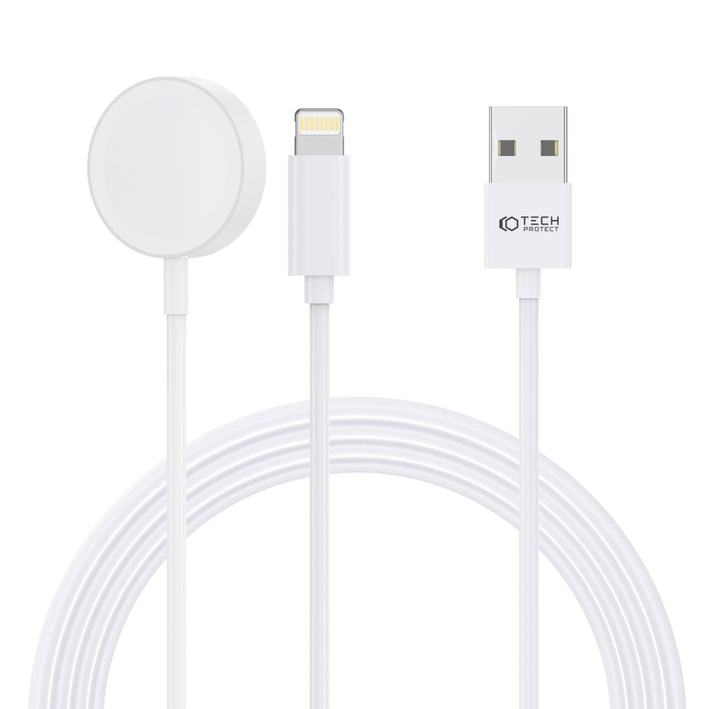 CHARGEUR POUR APPLE WATCH TECH-PROTECT ULTRABOOST 2EN1 CÂBLE DE CHARGEMENT MAGNÉTIQUE & LIGHTNING 150CM BLANC