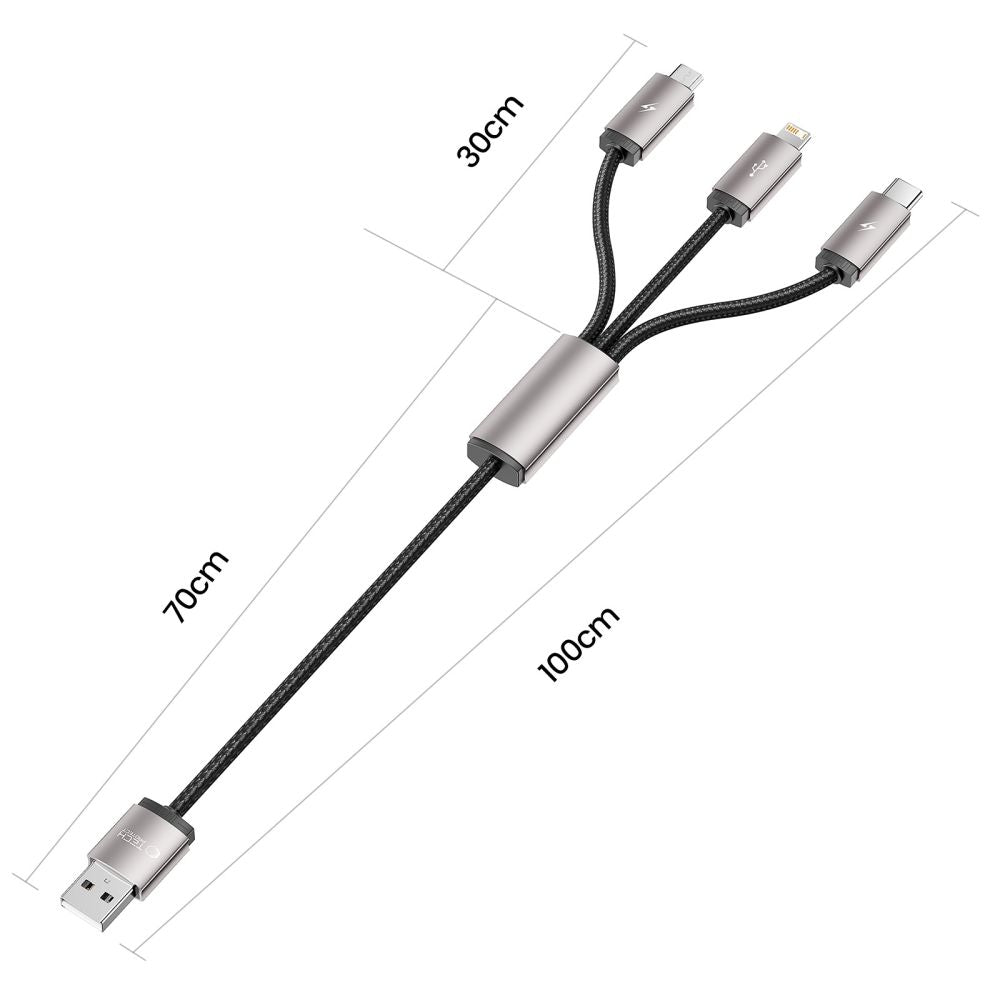 CÂBLE 3EN1TECH-PROTECT ULTRABOOST LIGHTNING & TYPE-C & MICRO-USB CÂBLE 3.5A 100CM GRIS