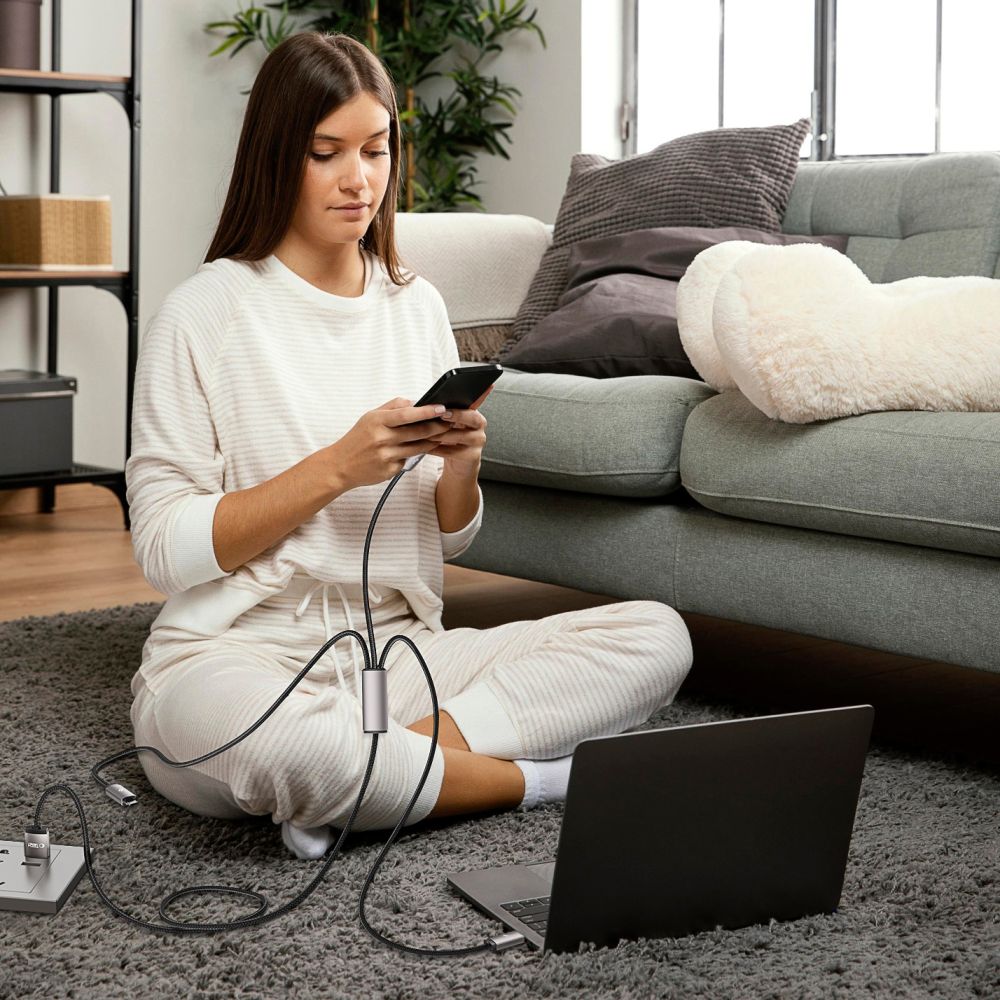 CÂBLE 3EN1TECH-PROTECT ULTRABOOST LIGHTNING & TYPE-C & MICRO-USB CÂBLE 3.5A 100CM GRIS