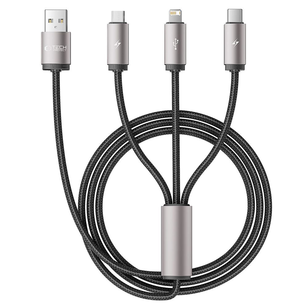 CÂBLE 3EN1TECH-PROTECT ULTRABOOST LIGHTNING & TYPE-C & MICRO-USB CÂBLE 3.5A 100CM GRIS