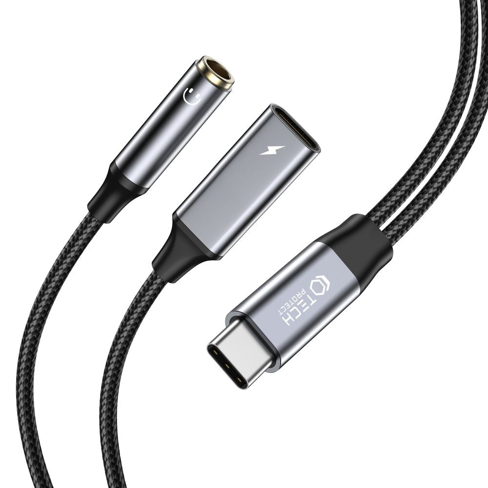 ADAPTATEUR DE CÂBLE TECH-PROTECT ULTRABOOST TYPE-C À MINI JACK 3,5 MM & TYPE-C NOIR