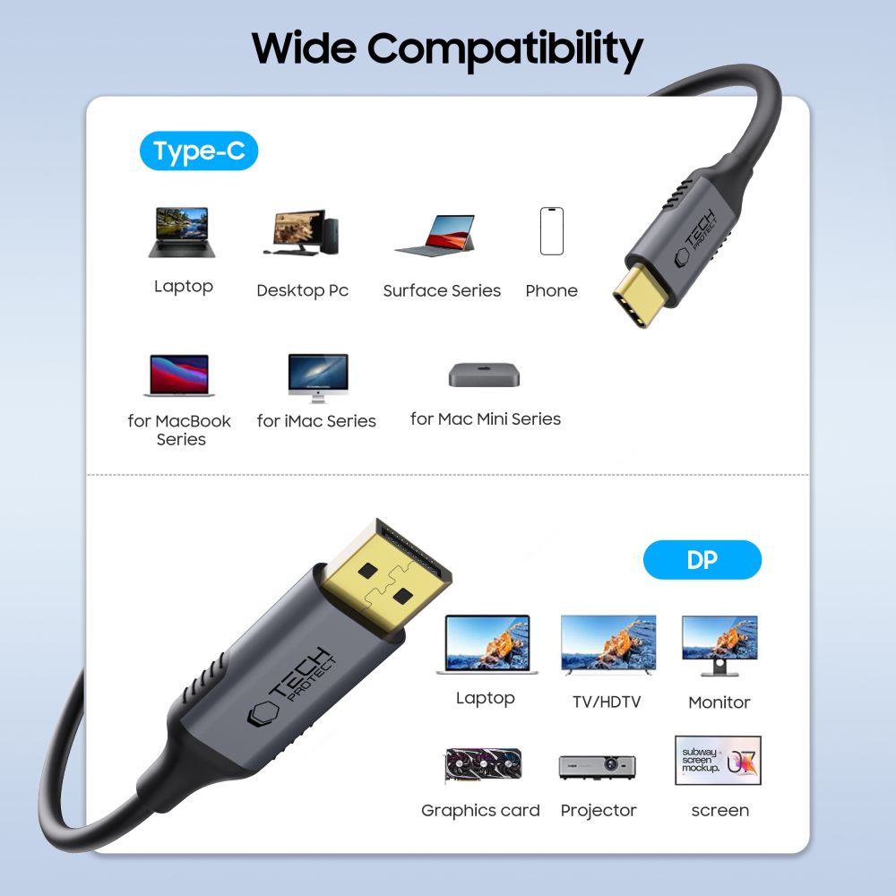 TECH-PROTECT ULTRABOOST CÂBLE TYPE-C À DISPLAYPORT 1.4 8K 60HZ 180CM NOIR