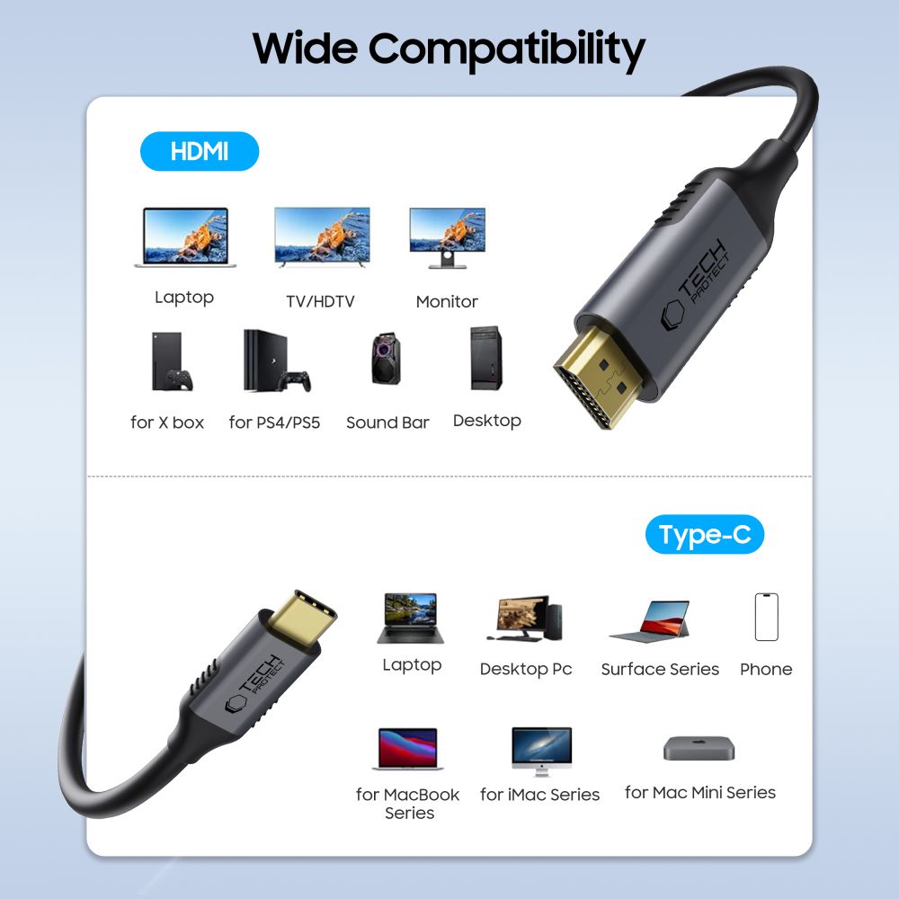 TECH-PROTECT ULTRABOOST CÂBLE TYPE-C À HDMI 2.0 4K 60HZ 180CM NOIR