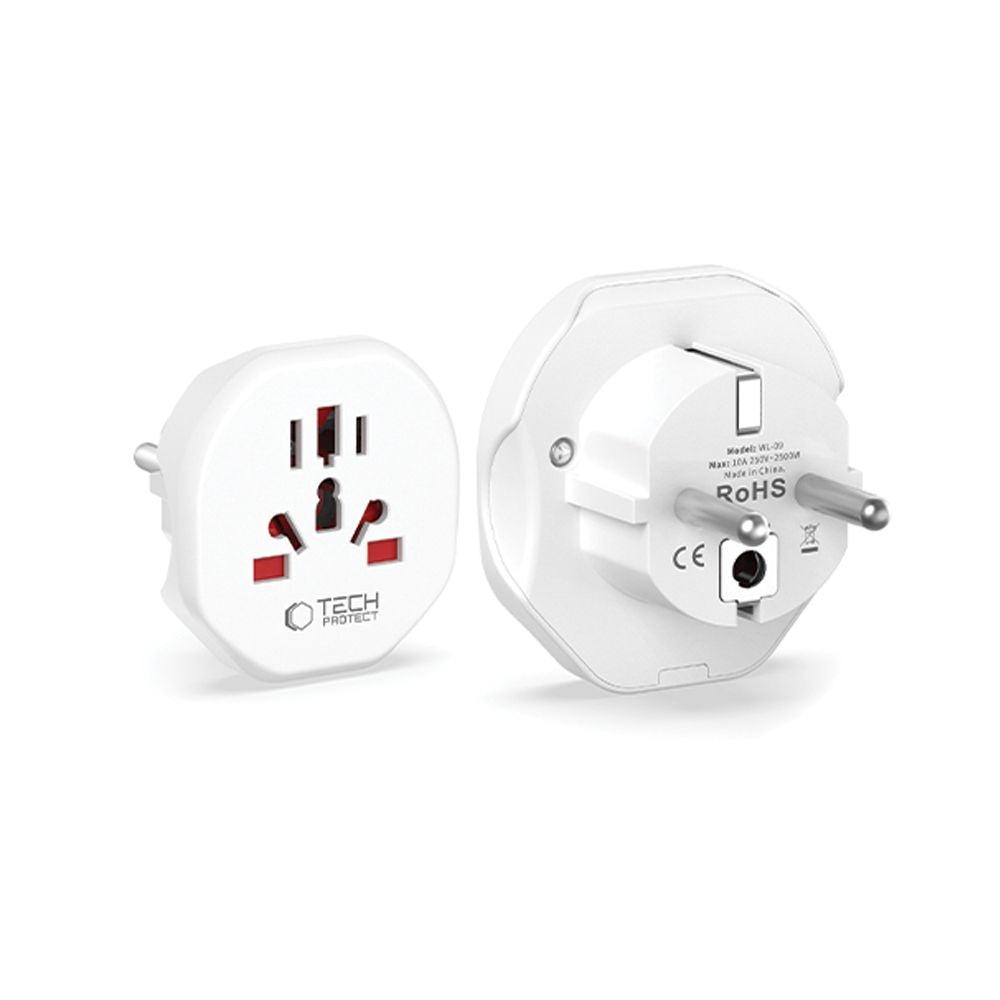 ADAPTATEUR DE VOYAGE UNIVERSEL TECH-PROTECT DE L'UE BLANC