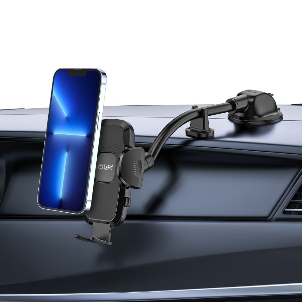 SUPPORT DE TÉLÉPHONE MOBILE POUR VOITURE TECH-PROTECT V3 UNIVERSEL BRAS LONG MONTAGE SUR PARABOLE ET TABLEAU DE BORD NOIR