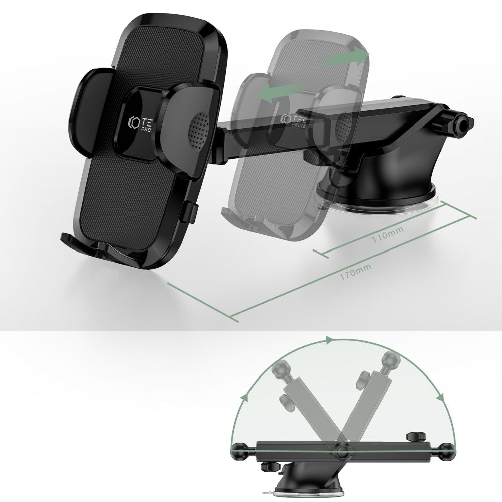 SUPPORT DE TÉLÉPHONE MOBILE POUR VOITURE TECH-PROTECT V3 UNIVERSEL MONTAGE SUR PARABRISE ET TABLEAU DE BORD NOIR