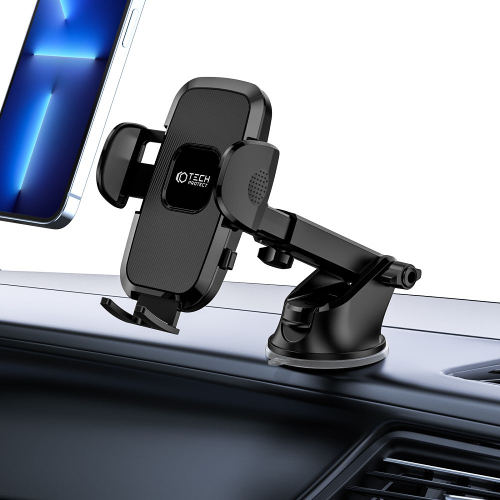 SUPPORT DE TÉLÉPHONE MOBILE POUR VOITURE TECH-PROTECT V3 UNIVERSEL MONTAGE SUR PARABRISE ET TABLEAU DE BORD NOIR