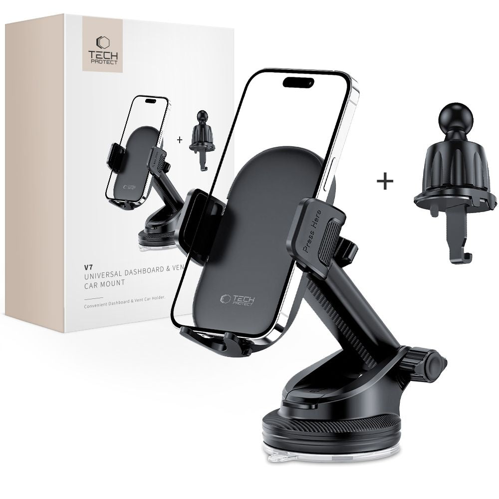 SUPPORT DE TÉLÉPHONE POUR VOITURE SUPPORT DE TÉLÉPHONE POUR VOITURE TECH-PROTECT V7 MONTAGE SUR TABLEAU DE BORD ET VENTILATION NOIR