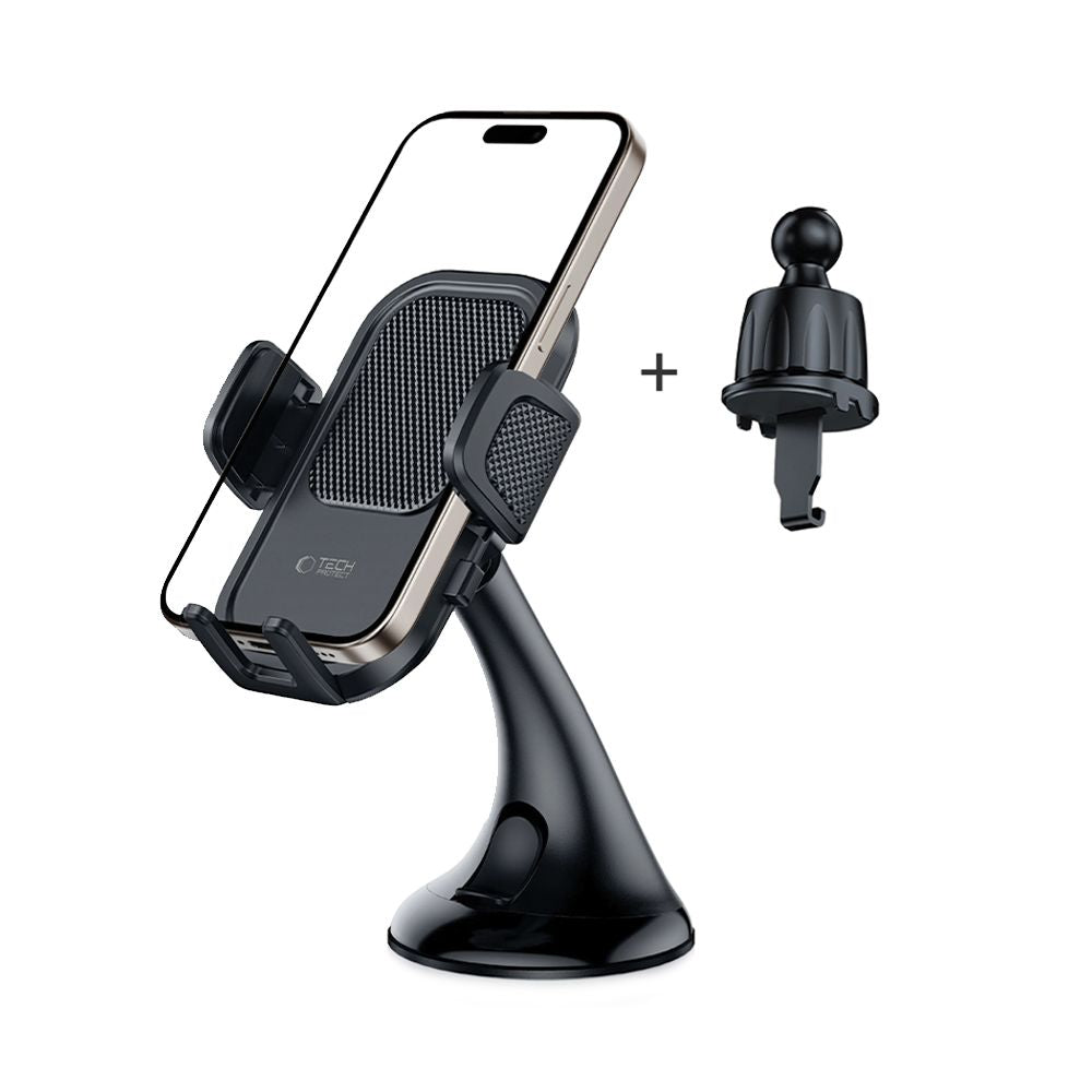 SUPPORT DE TÉLÉPHONE POUR VOITURE TECH-PROTECT V8 MONTAGE SUR TABLEAU DE BORD ET VENTILATION NOIR