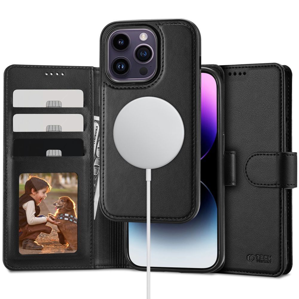 COUVERTURE DE LIVRE TECH-PROTECT WALLET MAGSAFE IPHONE 15 PRO MAX NOIR