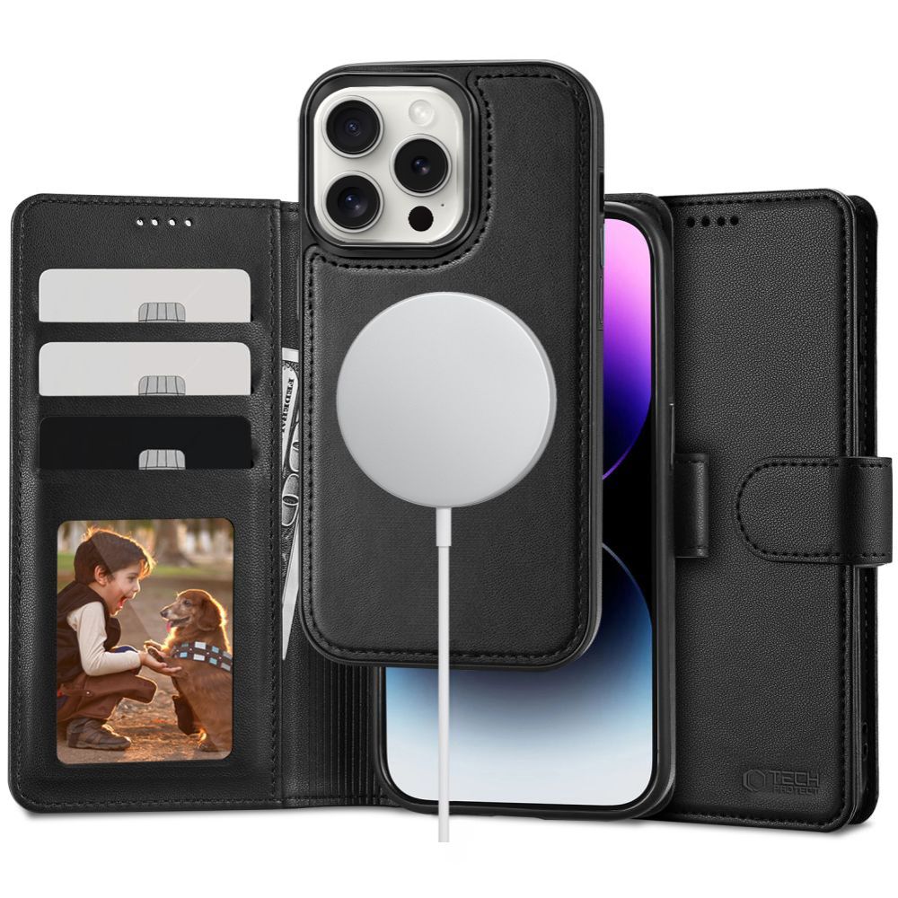 COQUE POUR IPHONE 16 PRO MAX TECH-PROTECT WALLET MAGSAFE NOIRE